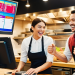 Empleados de restaurante usando un TPV con software de gestión en un entorno moderno y digital. La imagen representa el uso de tecnologías clave que no pueden faltar en un restaurante moderno, como el control de pedidos, stock y atención al cliente desde un único sistema centralizado.